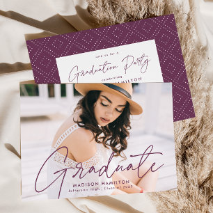 Modern Purple Script Photo Graduation Party Invitation