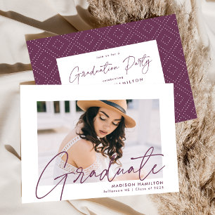 Modern Purple Script Photo Graduation Party Invitation