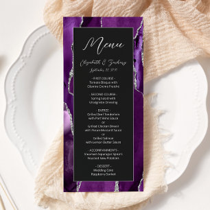 Modern Purple Silver Agate Dark Wedding Menu