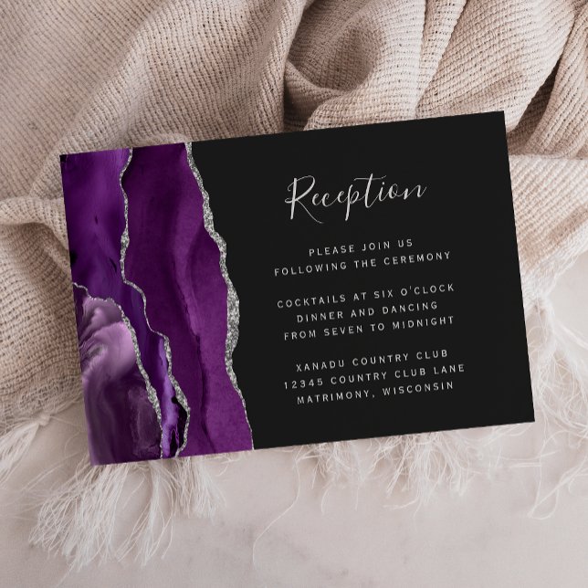 Modern Purple Silver Agate Dark Wedding Reception Enclosure Card (Creator Uploaded)