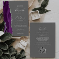 Modern Purple Silver Agate Grey QR Code Wedding