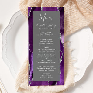 Modern Purple Silver Agate Grey Wedding Menu
