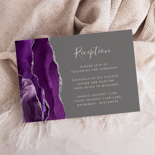 Modern Purple Silver Agate Grey Wedding Reception Enclosure Card (Creator Uploaded)