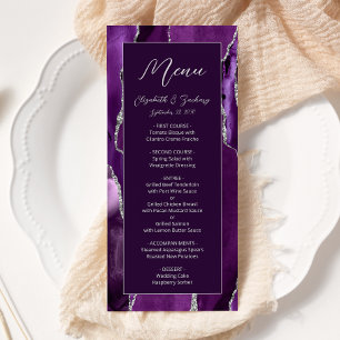 Modern Purple Silver Agate Plum Wedding Menu