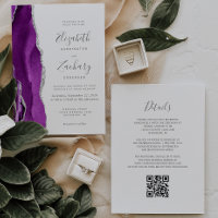 Modern Purple Silver Agate QR Code Wedding