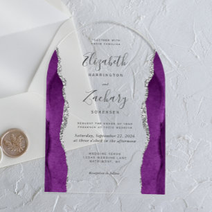Modern Purple Silver Agate Wedding Arch Acrylic Invitations