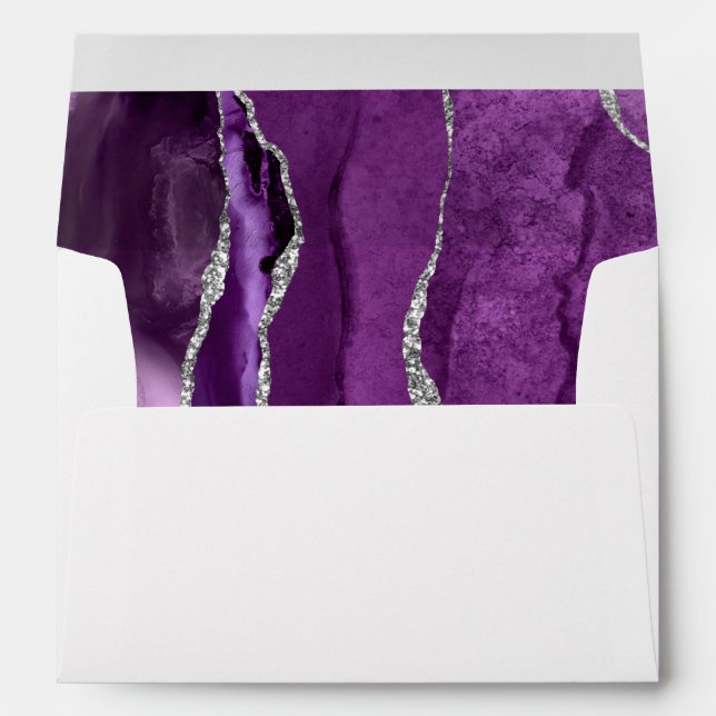 Modern Purple Silver Agate Wedding Envelope (Back (Bottom))
