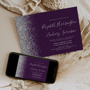 Modern Purple Silver Glitter Wedding Invitation