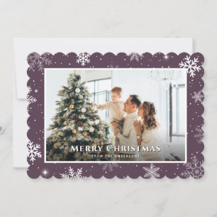 Modern Purple Snowflake Merry Christmas Photo Holiday Card