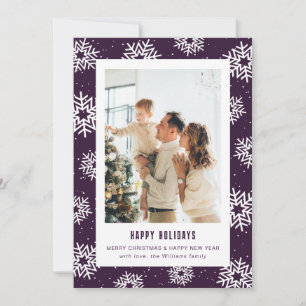 Modern Purple Snowflake Photo Holiday Card