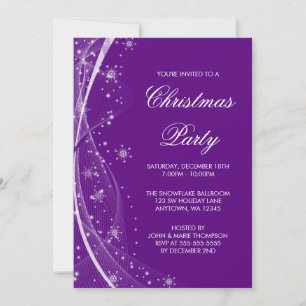 Modern Purple Snowflake Swirls Christmas Party Invitation