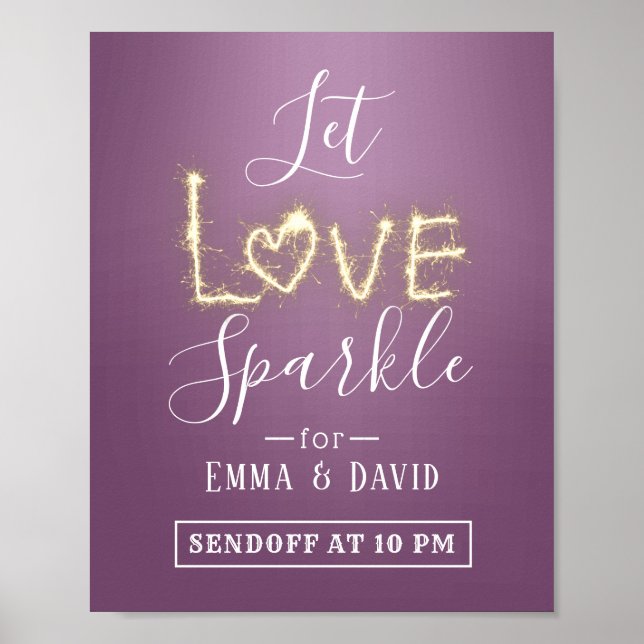 Modern Purple Sparkler Send Off Wedding Sign (Front)