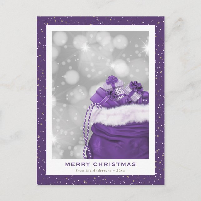 Modern Purple Sparkly Merry Christmas Holiday Postcard (Front)