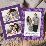 Modern Purple Stained Glass Merry Christmas Photo Holiday Card<br><div class="desc">Send holiday greetings to friends and family with these modern Christmas photo cards. The design features your favourite vertical family photo framed in white with a background of frosted watercolor stained glass in shades of light and dark purple. "Merry Christmas" is displayed below in a dark purple, hand-lettered brush script....</div>