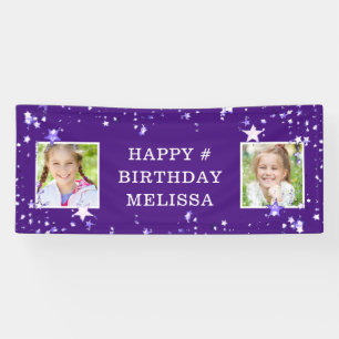 Modern Purple Stars Any Age Birthday Photo Name Banner