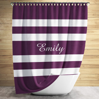 Modern Purple Striped Pattern Name Shower Curtain