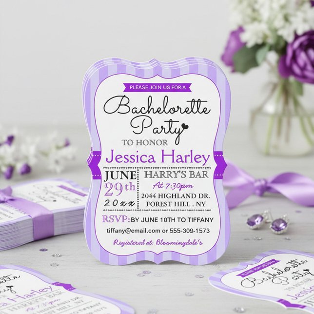 Modern Purple Stripes Bachelorette Party Invitation (Creator Uploaded)