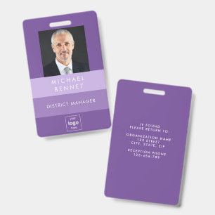 Modern Purple Stripes Corporate Photo ID  Badge