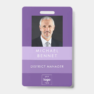 Modern Purple Stripes Corporate Photo ID Badge