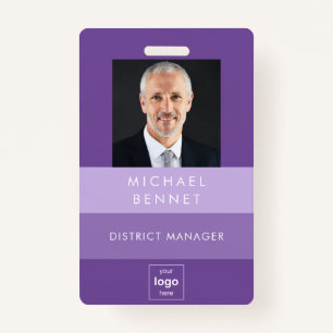 Modern Purple Stripes Corporate Photo ID ID Badge