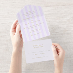 Modern Purple Stripes Elegant Wedding All In One Invitation
