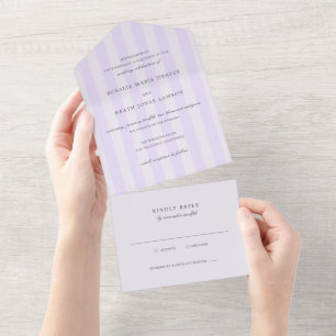 Modern Purple Stripes Elegant Wedding All In One Invitation