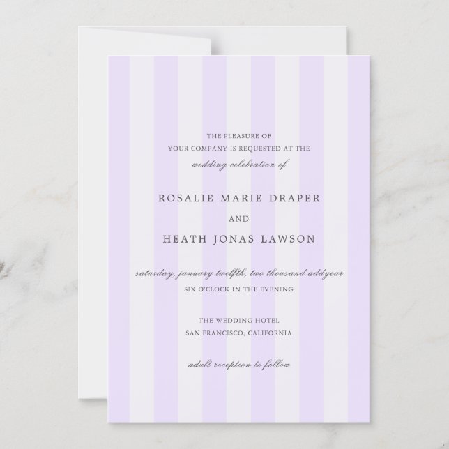 Modern Purple Stripes Elegant Wedding Magnetic Invitation (Front)