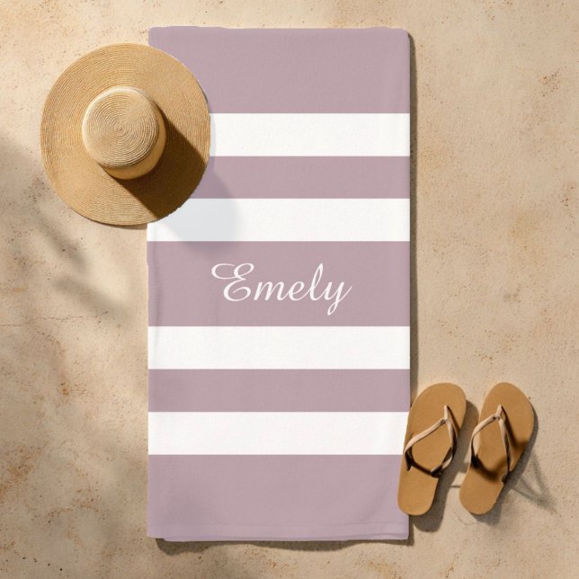 Modern Purple Stripes Name Beach Towel (Modern Purple Stripes Name Beach Towel)