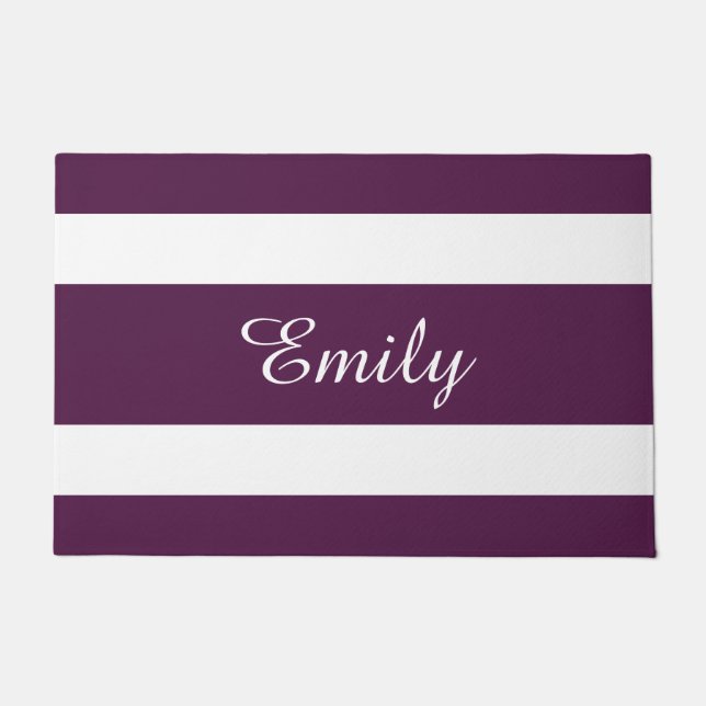 Modern Purple Stripes Name  Doormat (Front)