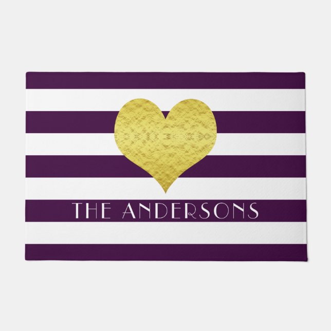 Modern Purple Stripes Pattern Name Doormat (Front)