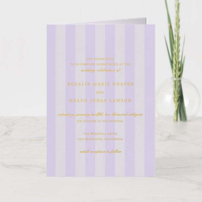 Modern Purple Stripes Wedding Foil Invitation (Front)