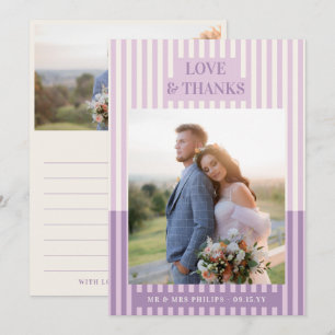Modern Purple Stripes Wedding Photo Thank You Card