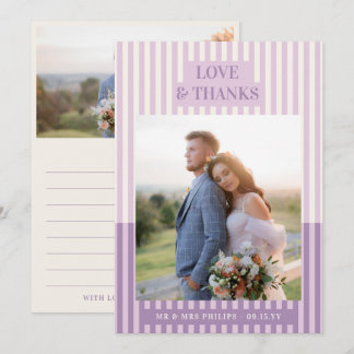 Modern Purple Stripes Wedding Photo Thank You Card