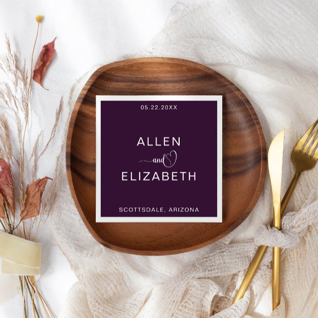 Modern Purple Stylish Personalised Wedding Napkin (Creator Uploaded)
