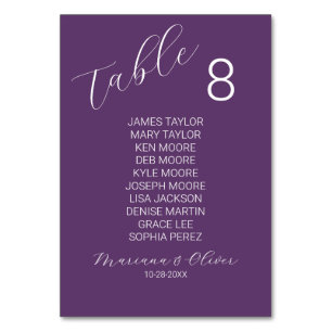 Modern Purple Table Number Card with Names