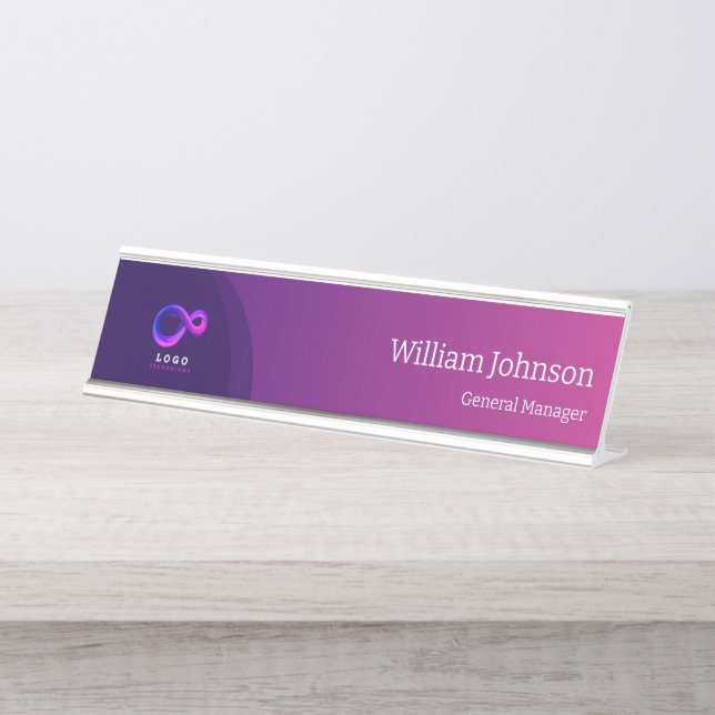 Modern Purple Technology Custom Logo  Desk Name Plate (Front)