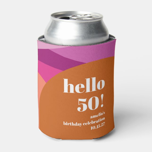 Modern Purple Terracotta Art Custom 50th Birthday Can Cooler (Can Front)