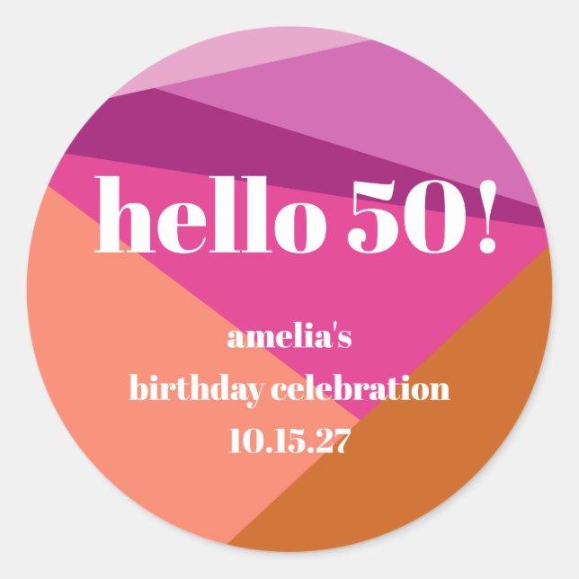 Modern Purple Terracotta Art Custom 50th Birthday Classic Round Sticker (Front)