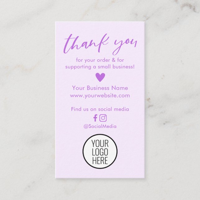 Modern Purple Thank You For Your Order Cards (Front)