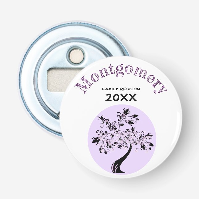 Modern Purple Tree Lights Family Reunion Memento Bottle Opener (Front)
