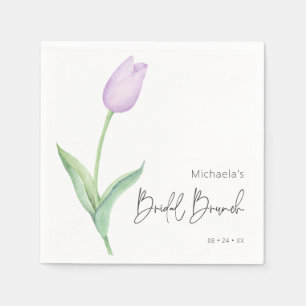 Modern Purple Tulip Solo Bridal Brunch Cocktail Napkin