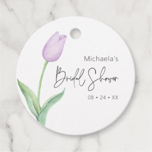Modern Purple Tulip Solo Bridal Shower Favour Tags
