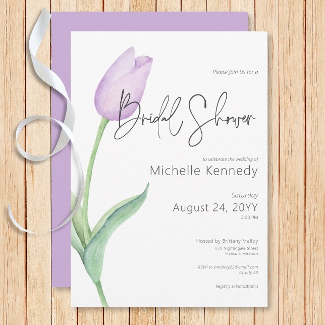 Modern Purple Tulip Solo Bridal Shower Invitation (Modern Purple Tulip Solo Bridal Shower Invitation)