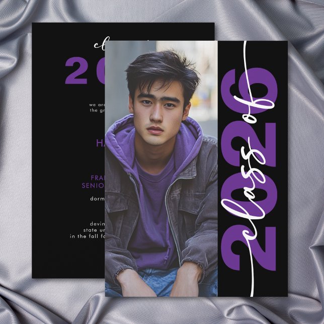 Modern Purple Typography Graduation Announcement (Modern Bold Purple Typography Arch Grad Announcement)