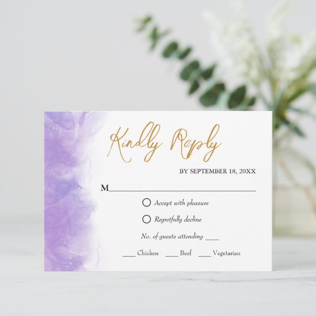 Modern Purple Violet RSVP Card (Standing Front)