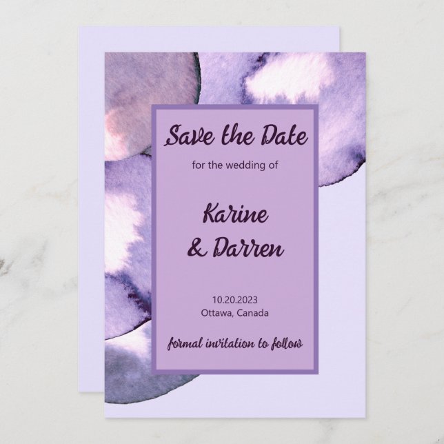 Modern purple violet save the date (Front/Back)