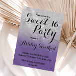 Modern Purple violet silver ombre Sweet 16 Invitation<br><div class="desc">A modern,  pretty faux Purple violet silver glitter shower ombre with Purple violet colour block Sweet 16 birthday party invitation with silver ombre pattern fading onto a purple background. Perfect for a princess Sweet sixteen,  perfect  for her,  the fashionista who loves modern pattern and glam</div>