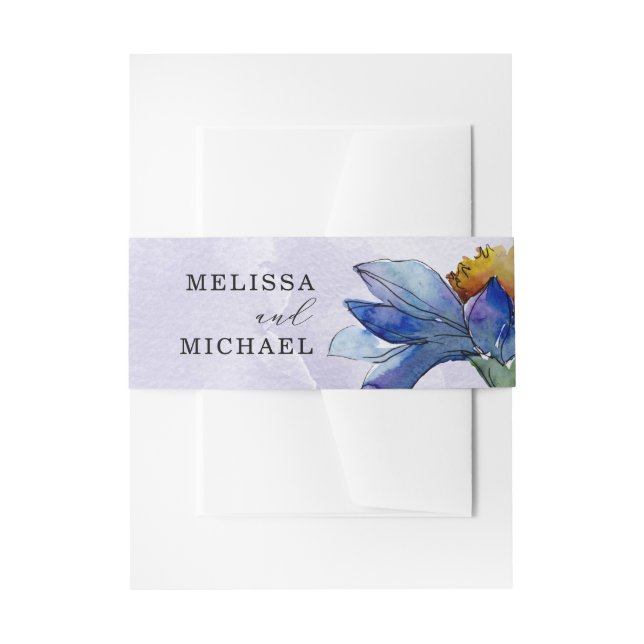 Modern Purple Watercolor Daisy Wedding Invitation Belly Band (Front Example)