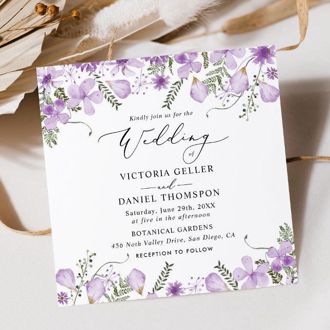 Modern  Purple Watercolor Floral Wedding  Invitation (Creator Uploaded)