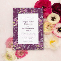 Modern Purple Watercolor Flower Wedding Invitation